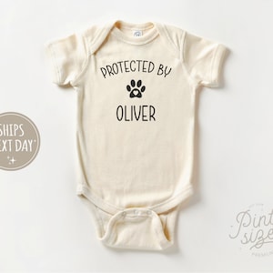 Protected By Dog Baby Onesie® - Cute Personalized Bodysuit - Natural Custom Baby Onesie®