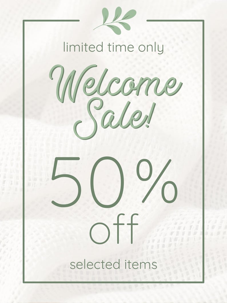 a welcome sale sign with the words welcome sale 50 % off selected items