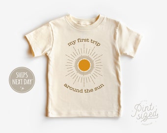 First Trip Around The Sun Toddler Shirt - Retro One Year Old Shirt - First Birthday Natural Toddler Tee