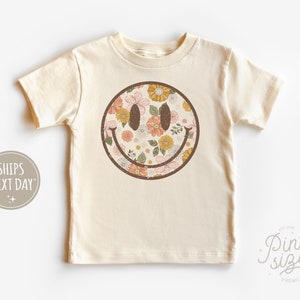 Retro Smiley Face Toddler Shirt Floral Hippie Kids Tee Spring Natural Shirt image 1