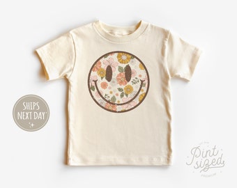 Retro Smiley Face Toddler Shirt - Floral Hippie Kids Tee - Spring Natural Shirt