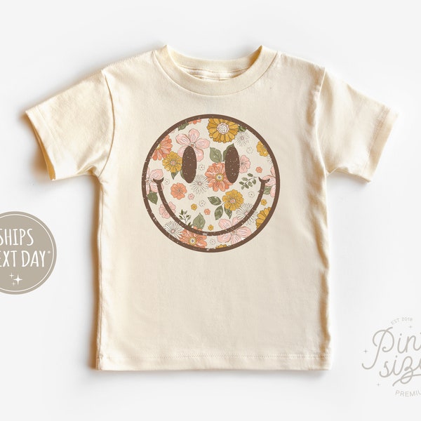 Retro Smiley Face Toddler Shirt - Floral Hippie Kids Tee - Spring Natural Shirt