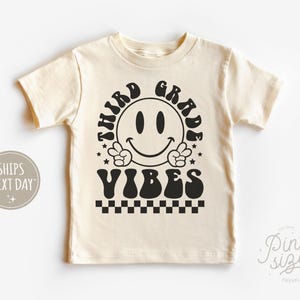 Third Grade Vibes Tee - Retro First Day Of 3rd Grade Kids Shirt - Back to School Natural Shirt
