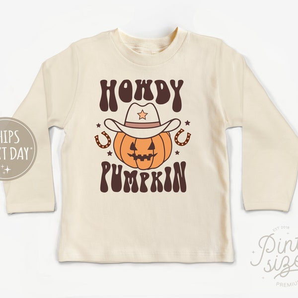 Howdy Pumpkin Toddler Shirt - Cute Halloween Kids Tee - Vintage Fall Natural Shirt