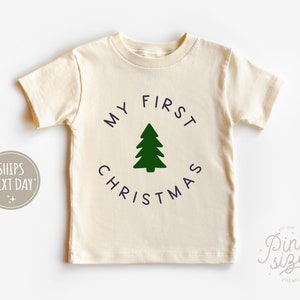 My First Christmas Baby Long Sleeve Onesie® Cute Modern Christmas Baby Onesie® Natural Christmas Bodysuit image 3