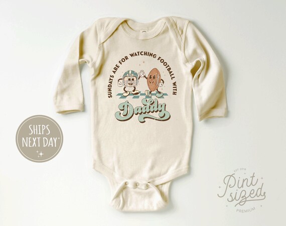 Sunday Football With Daddy Baby Onesie® - Retro Fall Baby Bodysuit - Vintage Football Boys Natural Onesie®