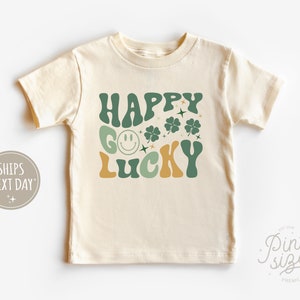 Happy Go Lucky Lucky Toddler Shirt - St Patrick's Day Kids Shirt - Retro Natural Toddler Tee