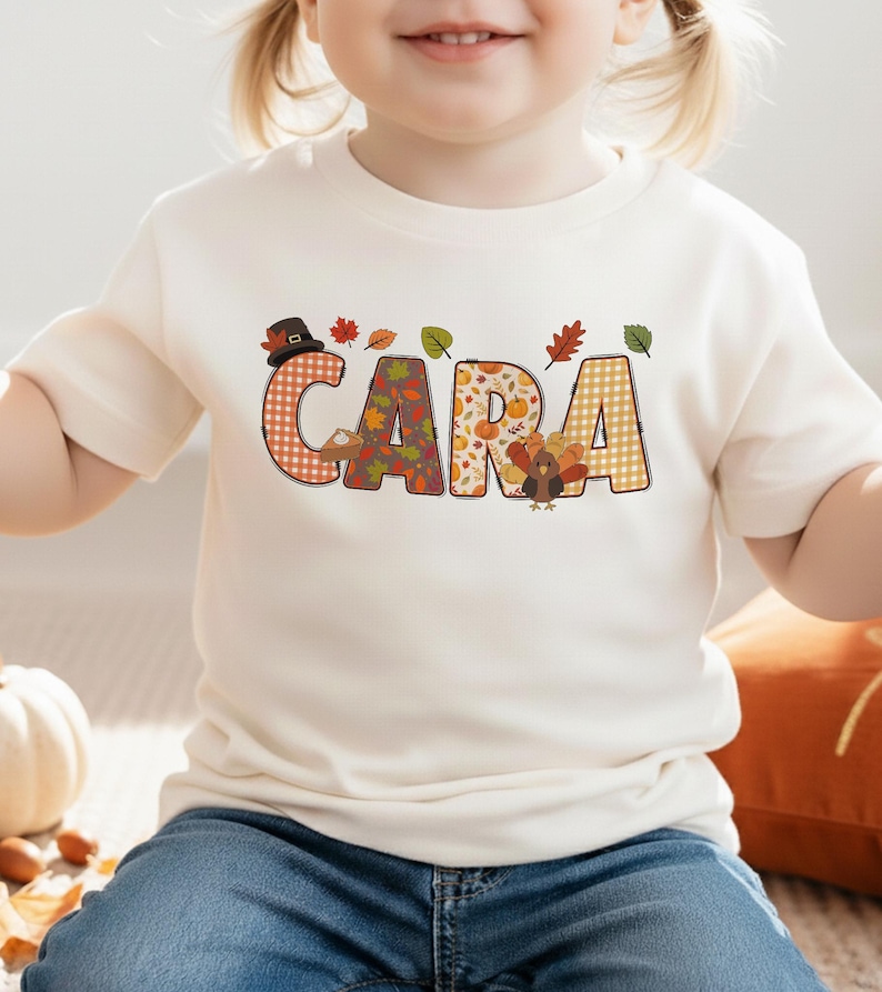 Custom Thanksgiving Fall Name Kids Tee, Baby Fall Toddler Shirt With Name, Pumpkin Personalized Natural Kids Sweater
