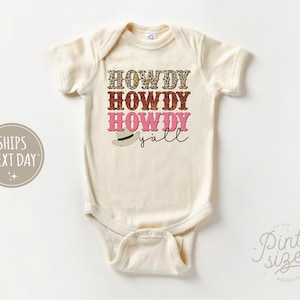 Howdy Y'all Baby Girl Onesie® - Retro Cowgirl Bodysuit - Cute Country Natural Baby Onesie®