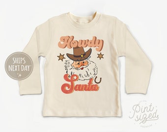 Howdy Santa Toddler Shirt - Retro Christmas Kids Shirt - Cute Natural Holiday Toddler Tee