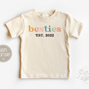 Personalized Bestie Toddler Shirt - Retro Best Friends Kids Shirt - Cute Natural Toddler Tee