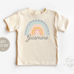 Personalized Girls Name Toddler Shirt - Custom Retro Rainbow Natural Toddler Tee
