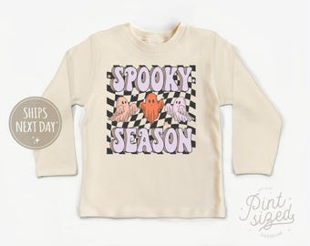 Spooky Season Toddler Shirt - Retro Halloween Kids Shirt - Cute Ghost Natural Toddler Tee