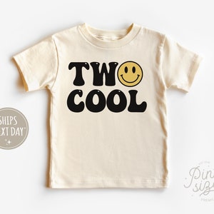 Camiseta Two Cool Kids - Camisa de cumpleaños retro con cara sonriente - Camisa natural de segundo cumpleaños