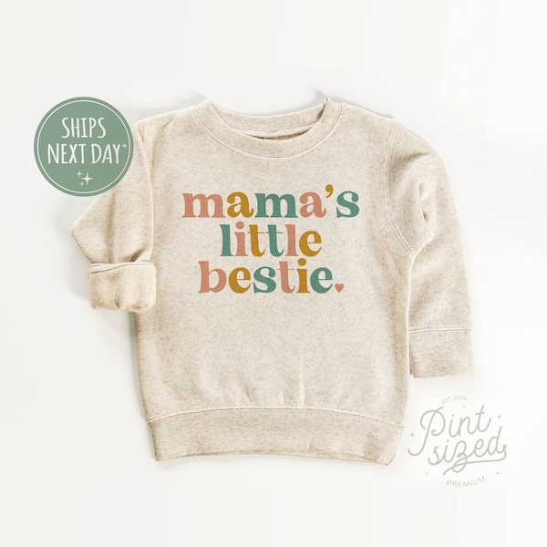 Mommy's Little Bestie - Cuello redondo para niños pequeños - Linda sudadera para niños del Día de la Madre - Jersey natural minimalista