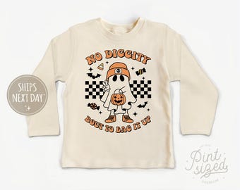 Funny Retro Halloween Kids Shirt - No Diggity Bout to Bag it Up Toddler Shirt - Cute Ghost Natural Toddler Tee