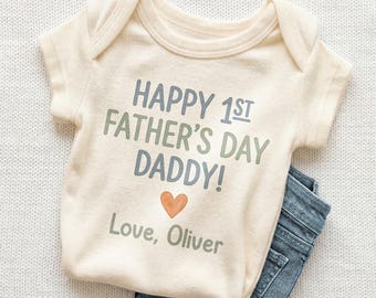 Personalized Happy 1st Father's Day Baby Onesie - Custom New Dad Gift Bodysuit