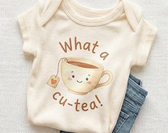 What A Cu-Tea Baby Onesie - Cute Kawaii Tea Cup Pun Bodysuit