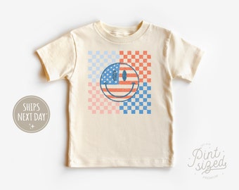 Retro Patriotic Toddler Shirt - Smiley Face Shirt - Vintage Fourth of July Kids Shirt