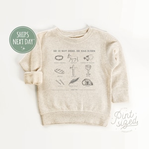 He Is Not Here, He Has Risen Toddler Sweatshirt - Easter Pullover - Cute Religious Kids Crew Neck
