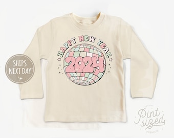 Happy New Year 2024 Toddler Shirt - Retro New Years Kids Shirt - Holiday Natural Toddler Tee - Pink