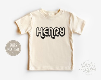 Retro Custom Name Toddler Shirt - Personalized Natural Kids Shirt - Custom Boys Name Tee Shirt