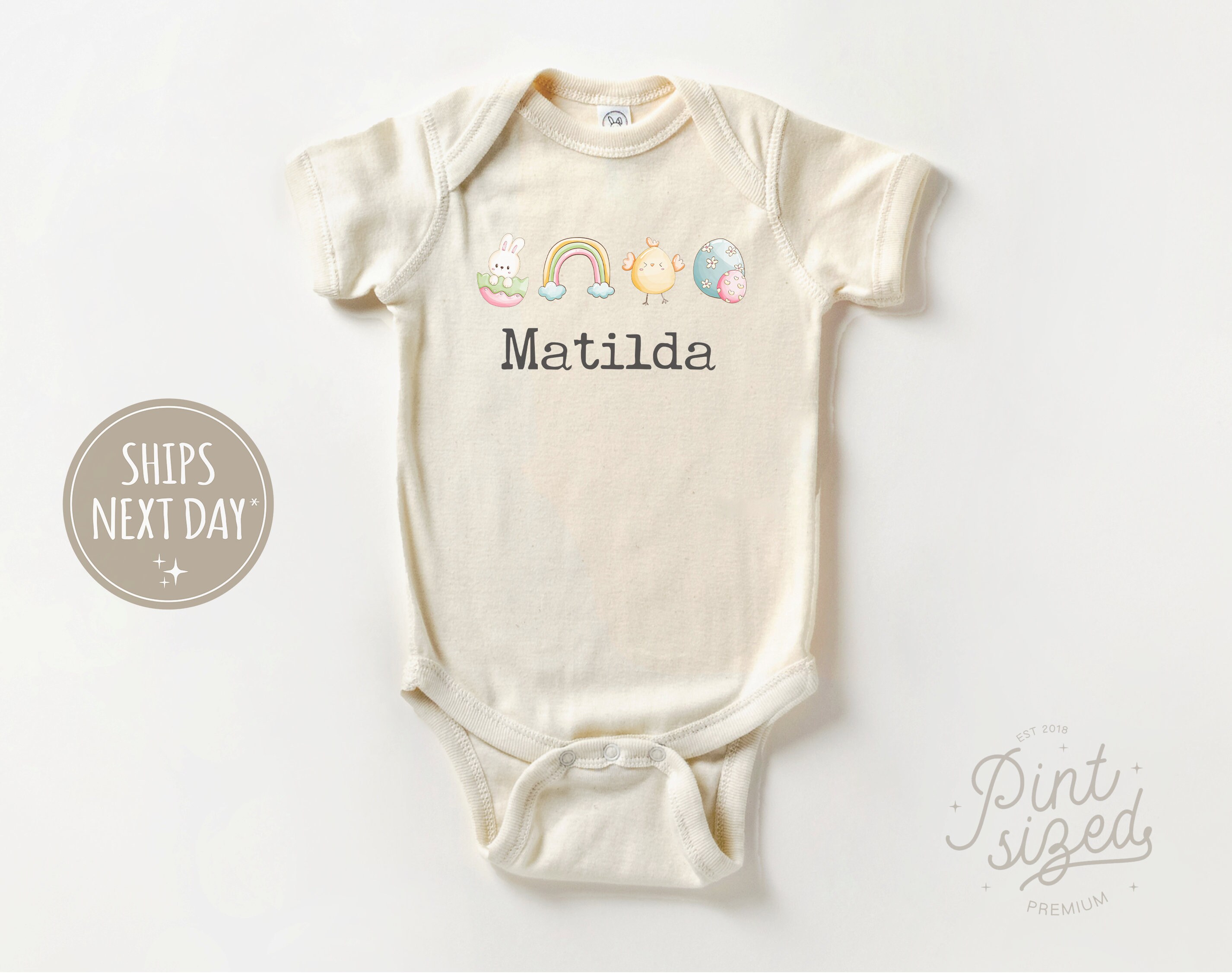 Discover Personalized Easter Onesie - Cute Spring Baby Bodysuit - Baby Easter Natural Onesie