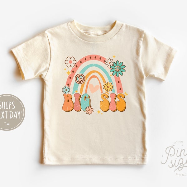 Big Sister Rainbow Toddler Shirt - Retro Sibling Kids Shirt - Natural Big Sister Toddler Tee