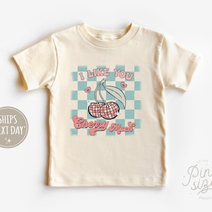 I Love You Cherry Much Toddler Tee - Funny Valentines Day Kids Shirt - Retro Natural Valentines Tee