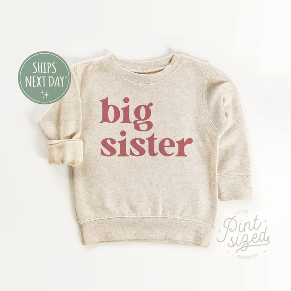 Big Sister Toddler Sweatshirt - Cute Retro Kids Pullover - Natural Big Sister Gift - Pregnancy Announcement Crew Neck