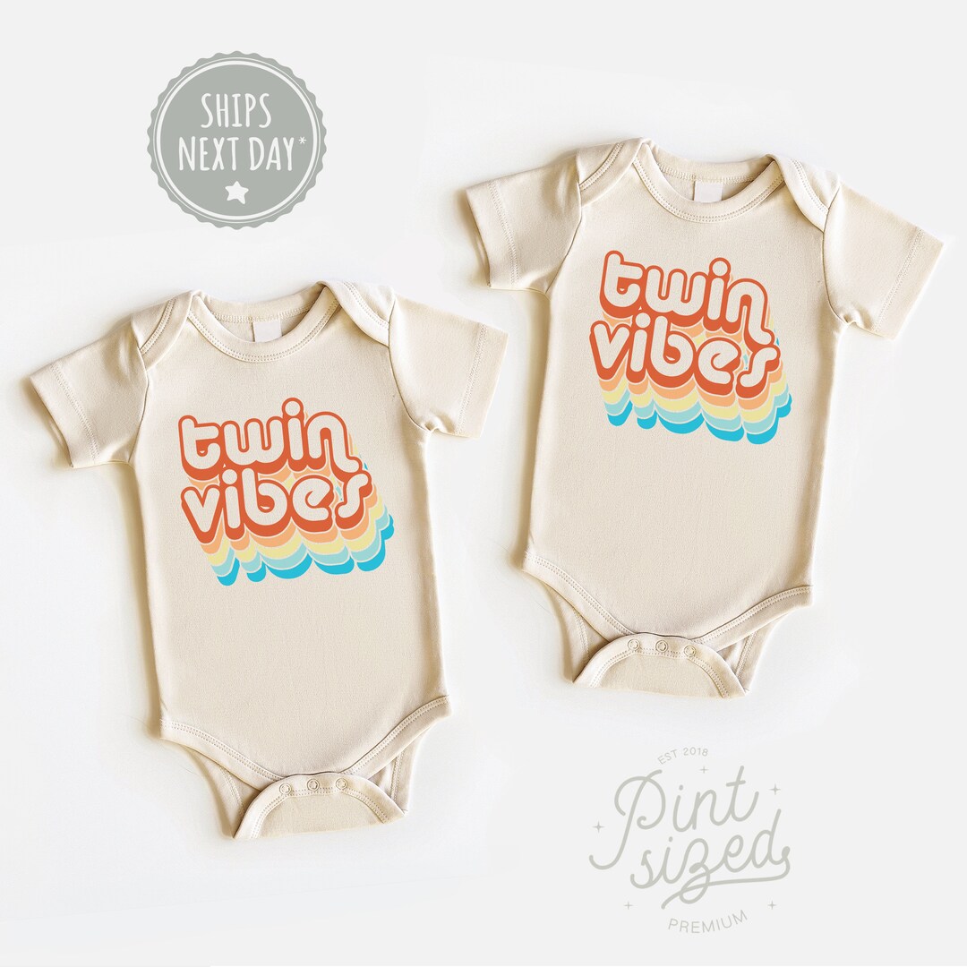Twin Baby Onesie® Set Twin Vibes Onesies® Retro Best Friends Twin