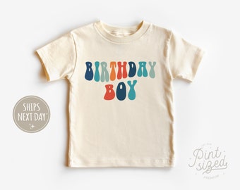 Birthday Boy Toddler Shirt - Cute Retro Kids Shirt - Rainbow Natural Toddler Tee