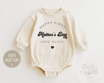 Happy First Mothers Day Baby Long Sleeve Romper Personalized 1st Mothers Day Natural Bodysuit Mothers Day Date Onesie® Cute Mothers Day Gift