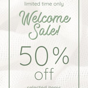a welcome sale sign with the words welcome sale 50 % off selected items