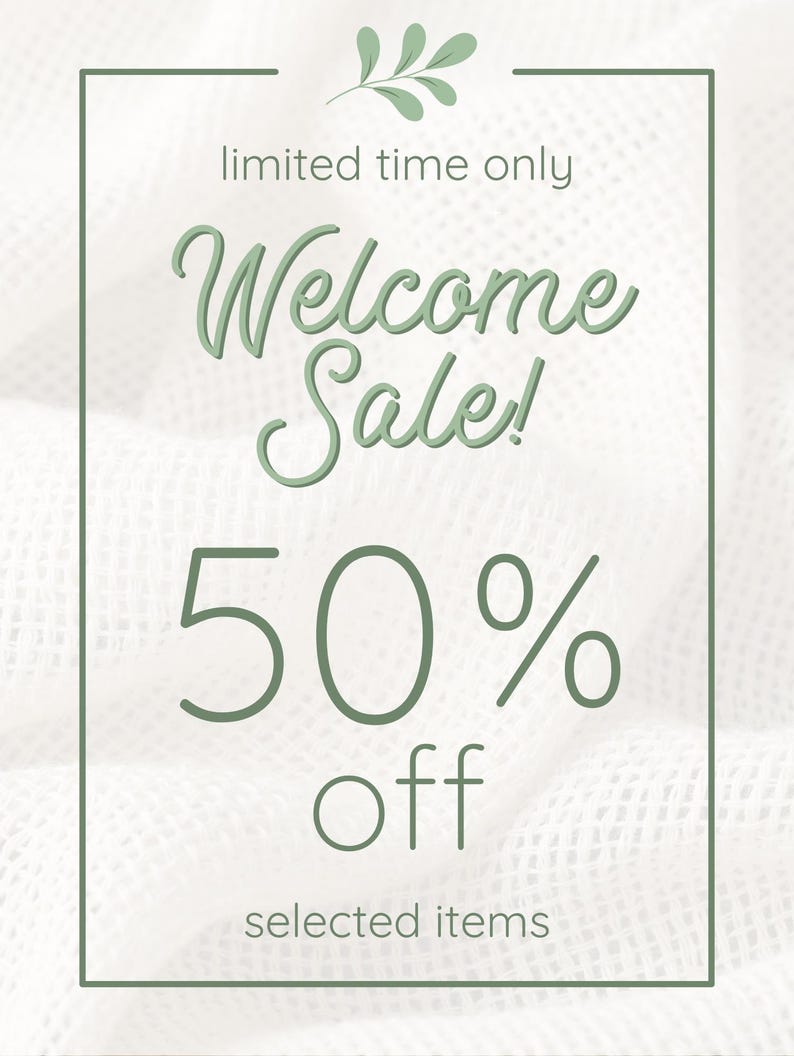 a welcome sale sign with the words welcome sale 50 % off selected items