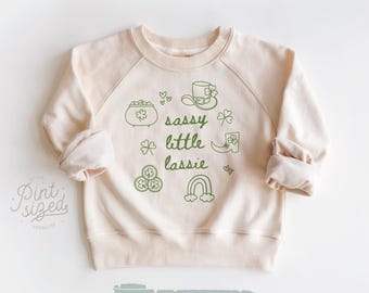 Sassy Little Lassie Toddler Natural Sweatshirt St Patrick's Day Kids Tshirt Crew Neck Cute St Patty's Day Tee Shirt Trendy St. Patrick Day