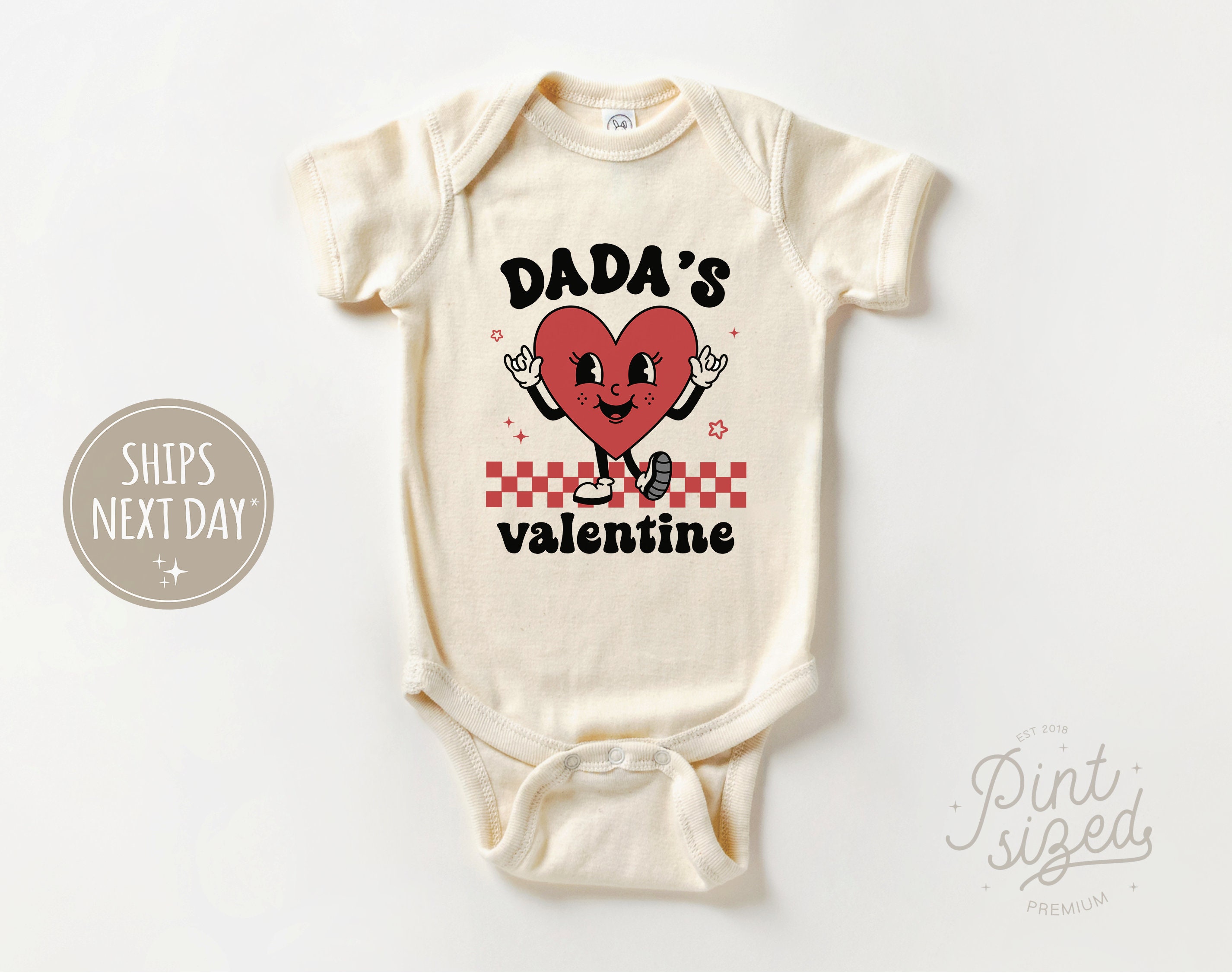 Discover Dada's Valentine Baby Onesie, Retro Valentine's Day Bodysuit