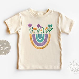 Saved By Grace Through Faith Toddler Shirt - Cute Boho Girls Shirt - Christian Natural Toddler Tee