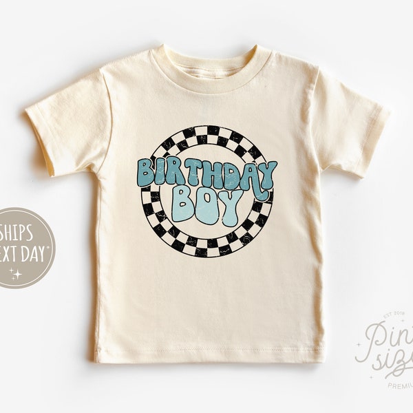 Retro Birthday Boy Toddler Shirt - Cute Checkered Birthday Kids Shirt - Boys Natural Toddler Tee