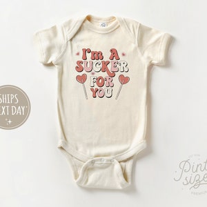 I'm A Sucker For You Baby Onesie® - Retro Valentines Day bodysuit - Lollipop Valentines Natural Onesie®