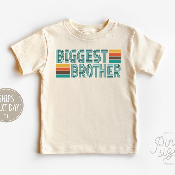 Retro Biggest Brother Shirt - Boys Sibling Tee - Vintage Natural Kids Gift