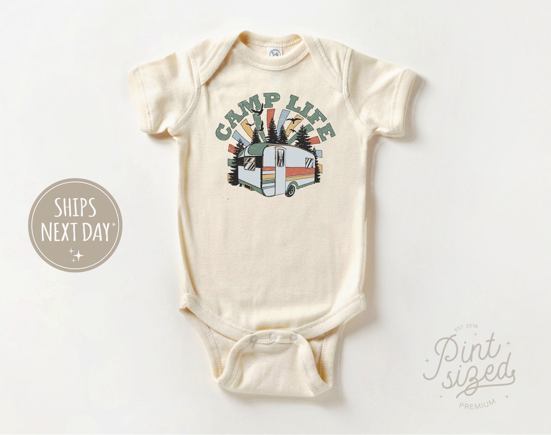 Camp Life Baby Onesie® Retro Summer Bodysuit Camping Natural Baby
