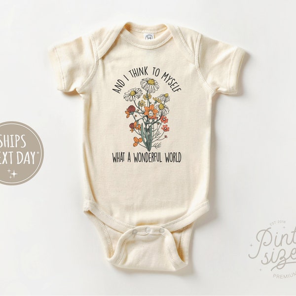 What a Wonderful World Onesie® - Retro Boho Bodysuit - Cute Natural Baby Onesie®