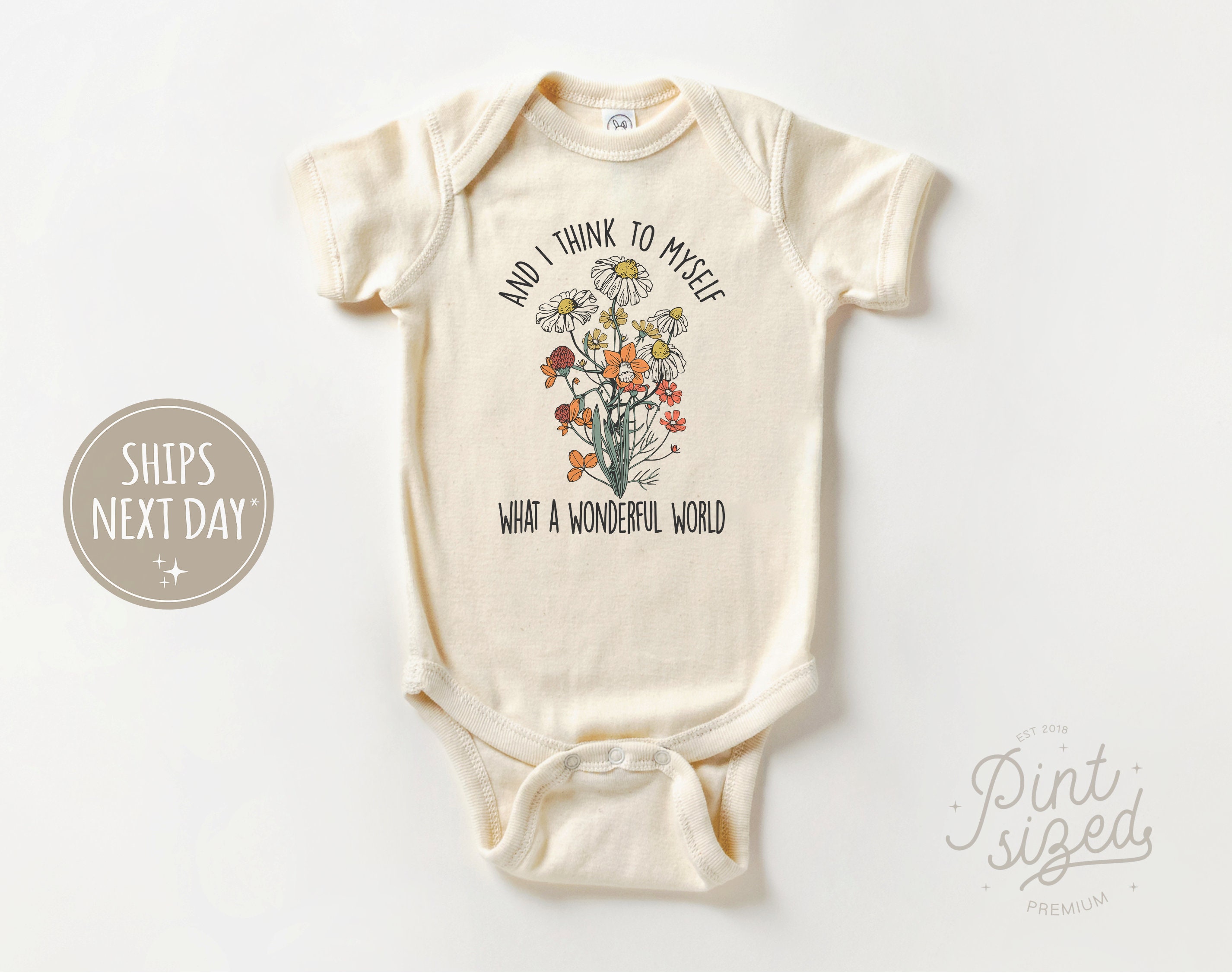 Discover What a Wonderful World Onesie - Retro Boho Bodysuit - Cute Natural Baby Onesie