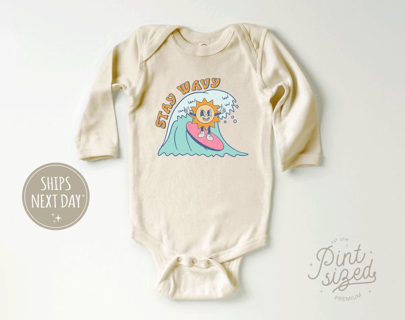 Stay Wavy Toddler Shirt - Retro Girls Summer Shirt - Cute Surfing Natural Kids Tee image 3