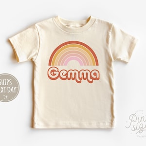 Personalized Girls Name Toddler Shirt - Custom Retro Rainbow Natural Toddler Tee