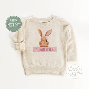 Girls Easter Sweatshirt - Personalized Easter Bunny Pullover - Spring Natural Crew Neck