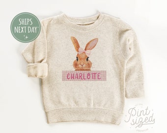 Girls Easter Sweatshirt - Personalized Easter Bunny Pullover - Spring Natural Crew Neck