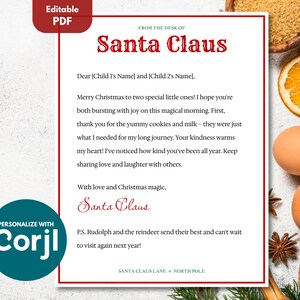 Plantilla de carta de Papá Noel para imprimir, plantilla personalizada de cartas de Papá Noel para la mañana de Navidad, Papá Noel editable, descarga digital