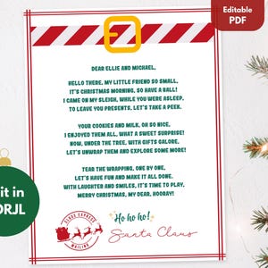 Plantilla de carta de Papá Noel para imprimir, plantilla personalizada de cartas de Papá Noel para la mañana de Navidad, Papá Noel editable, descarga digital